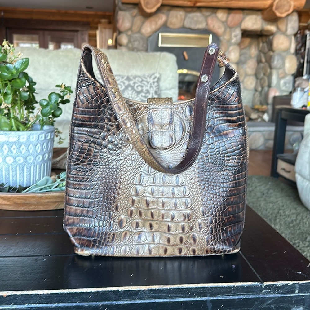 Vintage Brahmin Leather Bag Brown Fairhaven Mass USA Classic Textured Reptile